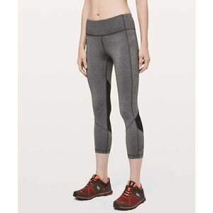 Lululemon Pace Rival Crop Leggings Women's 6 Gray Black Pockets‎ Stretch Running